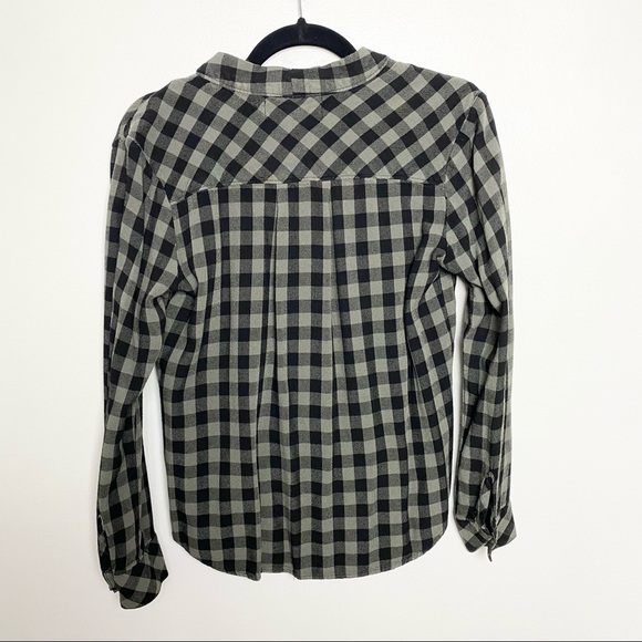 CLOTH & STONE | Buffalo Plaid Check Faux Wrap Draped Blouse with Hi-Lo Hem Style - Picture 3 of 5